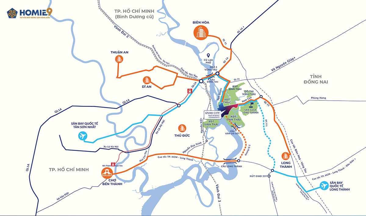 Bản đồ kết nối giao thông liên vùng Izumi City