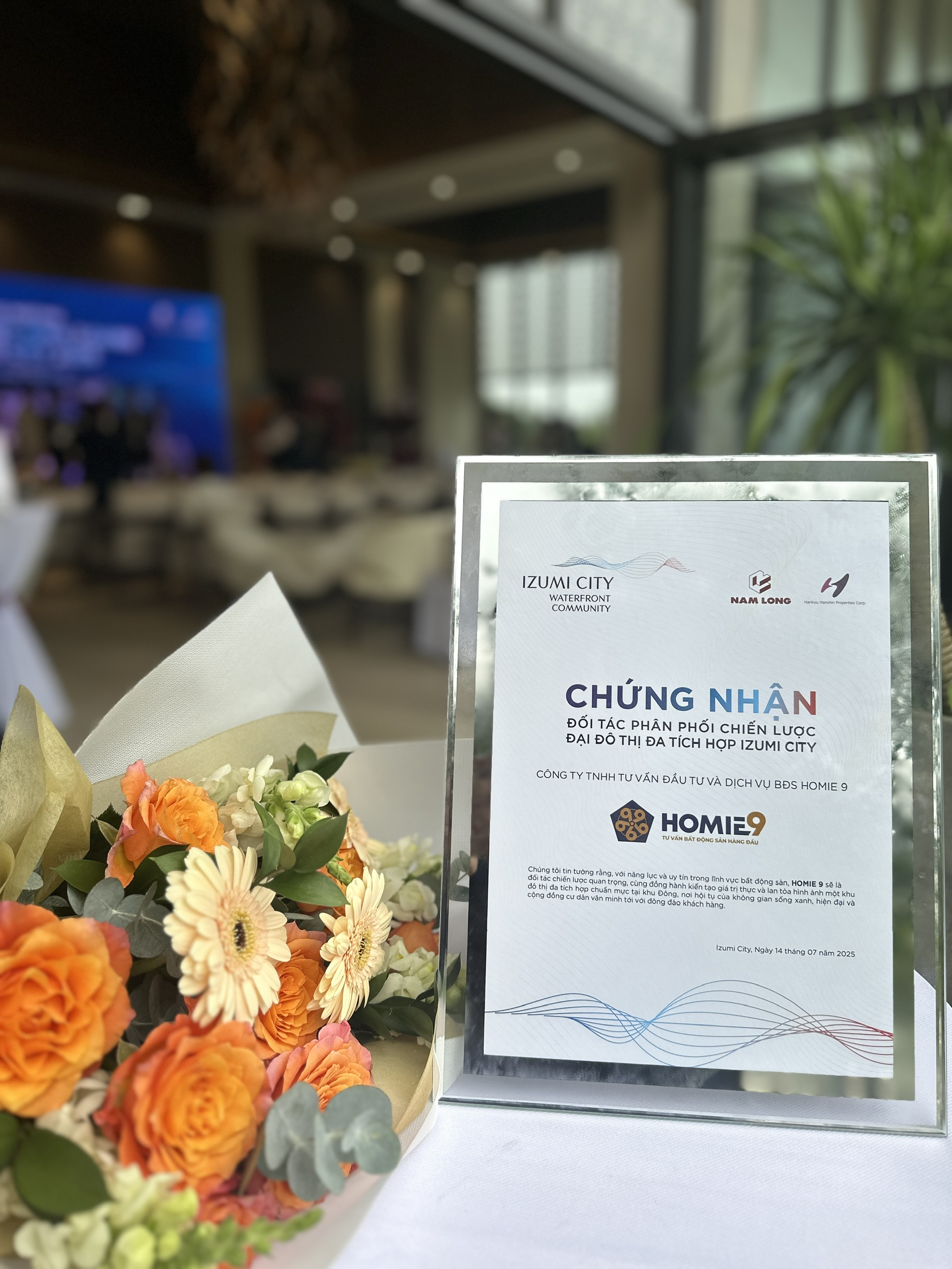 Chứng nhận HOMIE9 - Đại lý phân phối chính thức dự án Izumi City