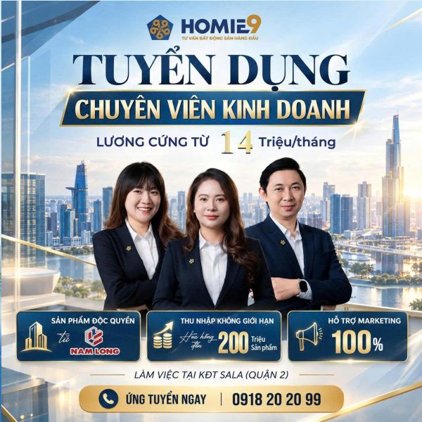 HOMIE9 Tuyển dụng chuyên viên kinh doanh bất động sản - Làm việc tại Quận 2